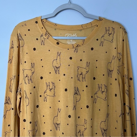 Women’s Gold Rush yellow lama printed long sleeve tee size XL - Picture 2 of 4